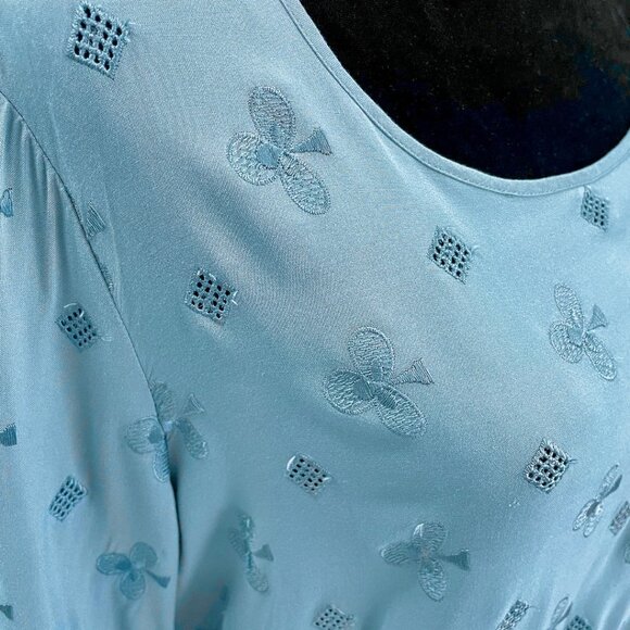 Dusty Blue Embroidered Blouse long Lace edges Alessa W 10 - Picture 3 of 3